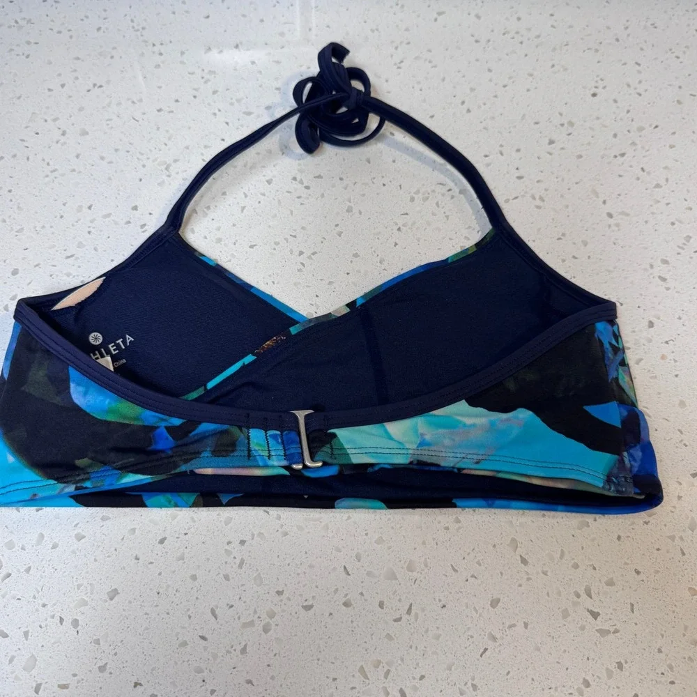 Athleta Womens Blue Green Floral Halter Bikini Swim Top Size S 213462-00
